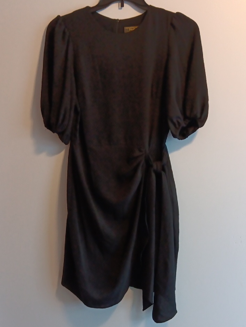 Melonie T Black Puff-Sleeve Short Dress with Side Tie